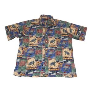 Tori Richard Mens XL Cotton Lawn Hawaiian Camp Shirt Sea Turtle Fish Palm Tree